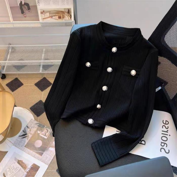 Autumn Solid Color Slim Base Shirt with Unique Cardigan Design