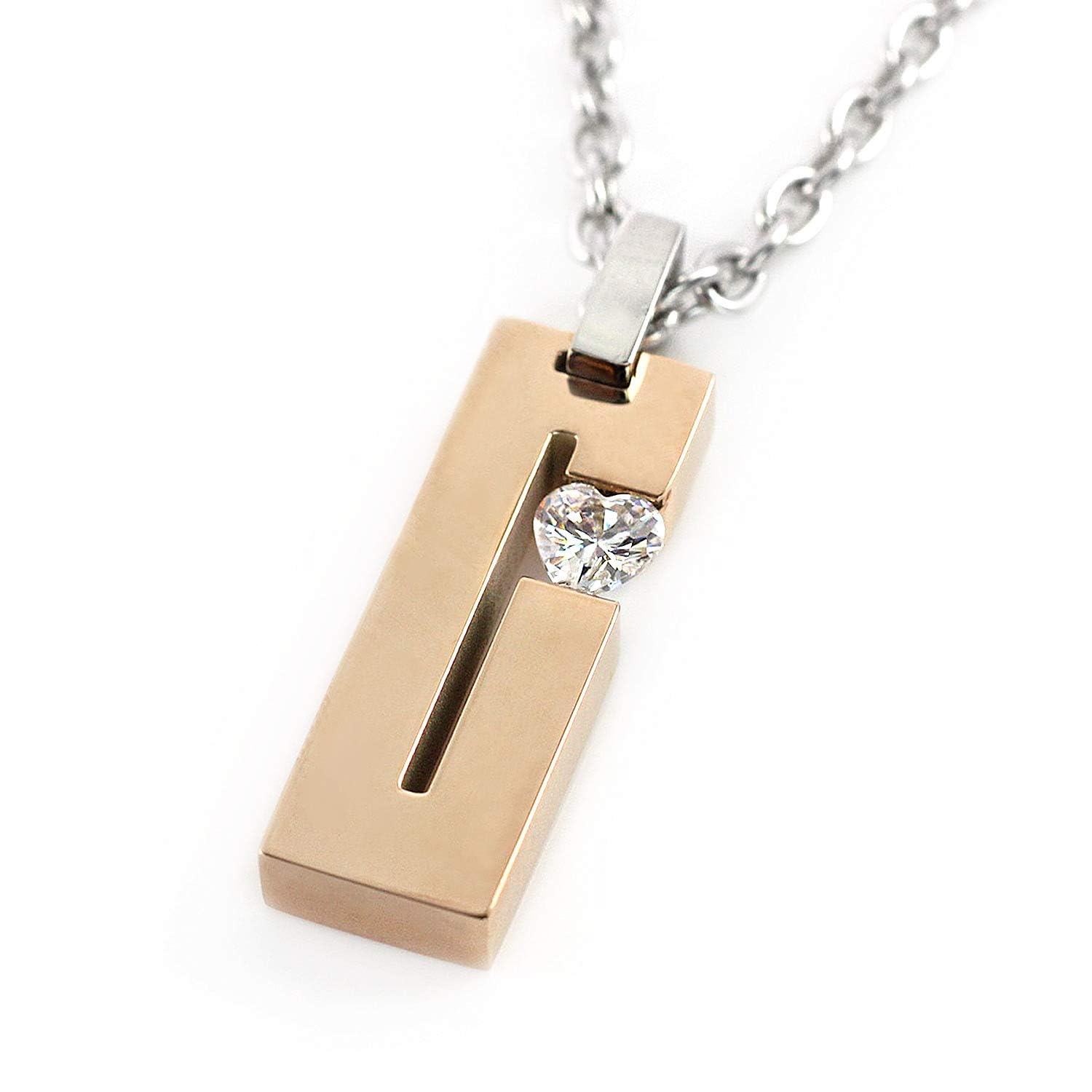

Stainless steel necklace for pink gift wrapping included [Barzaz] women, hypoallergenic, gold, heart, rectangular,