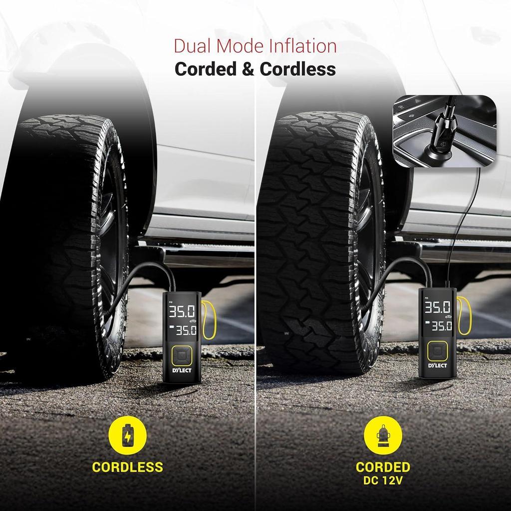Hustilka pneumatik pro auto a kolo| Pro domácí použití| Funguje jak na DC port, tak na baterii| Nabíjení Type-C| 6000mAh s certifikací BIS| Super rychlé huštění| 5 režimů plnění