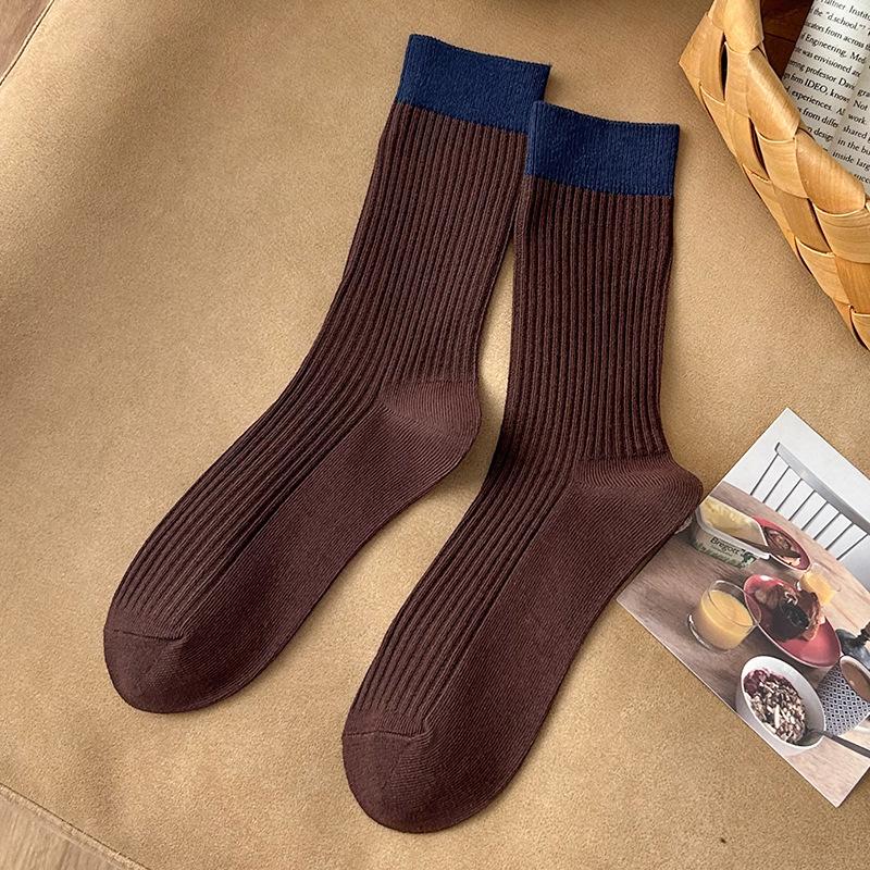 Socks Pure Cotton Medium Tube Socks Season Trendy Retro Color Matching European And American Style Double Needle Boneless Cotton Stacking Socks