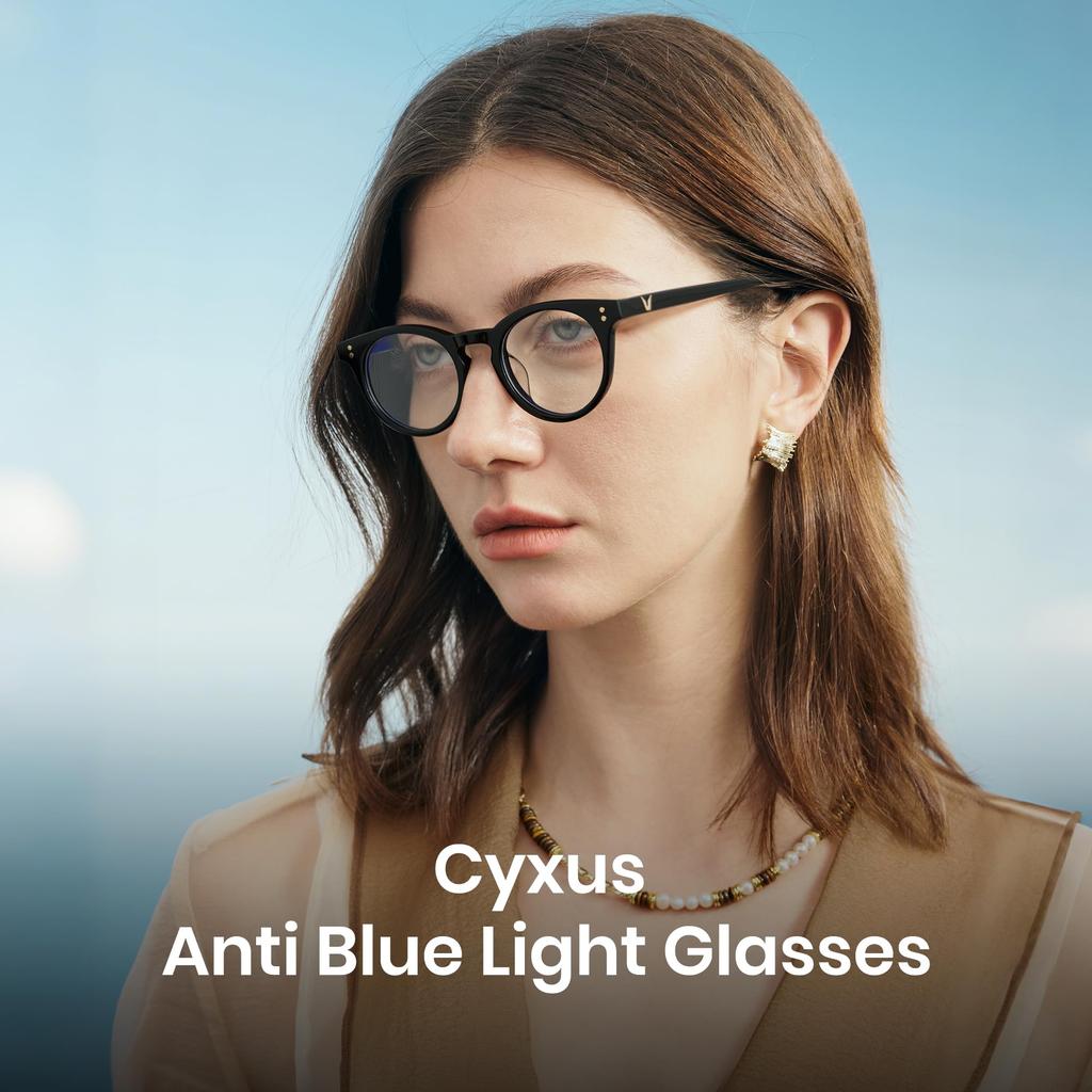 Cyxus Modische Runde Acetatrahmen-Brille mit Blaulicht-UV und einer Schlankmachenden Unisex-Blockierung, Schutz, Effekt, (8326T01, Schwarz)