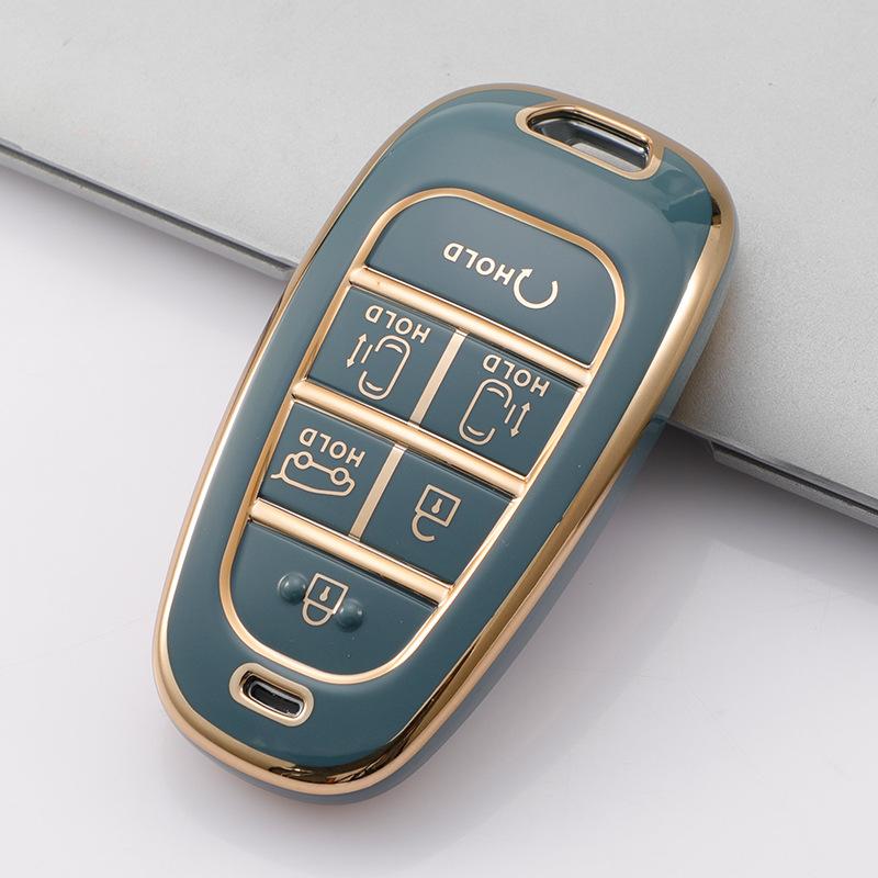 4/5/6/7 Buttons Gold Edge TPU Remote Key Fob Case Cover for 2020-2021 Hyundai Sonata Nexo DN8 Santa Fe TM Tucson NX4 Staria Ioniq