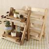 Vintage Wooden Plant Stand 2-Tier Foldable Flower Pot Rack Planter Display Holder for Balcony Garden Courtyard Storage