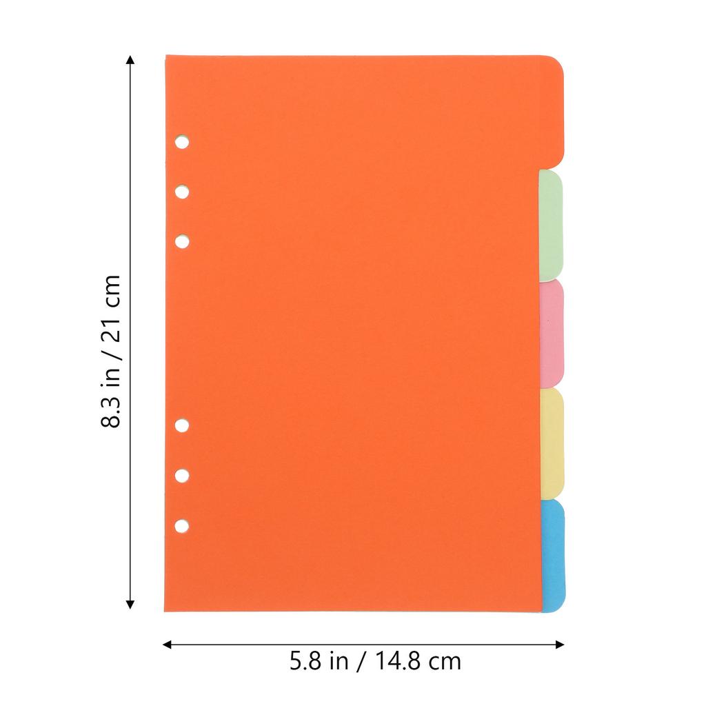 1Set A5 Index Divider Pack 5 Color Tab Dividers Extra Wide Reinforced Hole Design for 6-Ring Binders Quick Section Access
