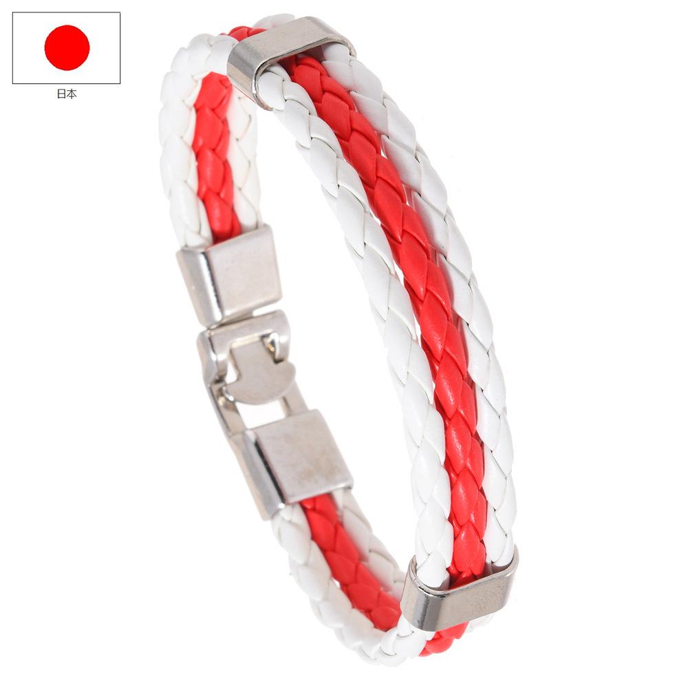 Geflochtene Flaggenfarbe Lederarmband PU Kunstleder Manschette Fußball Weltmeisterschaft Land Armband Unisex Schmuck