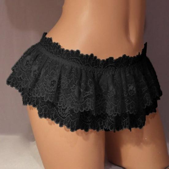 Damen Rock Höschen Spitze Dreieck Unterhose Niedrige Taille Blumenstickerei Rüschen Slips