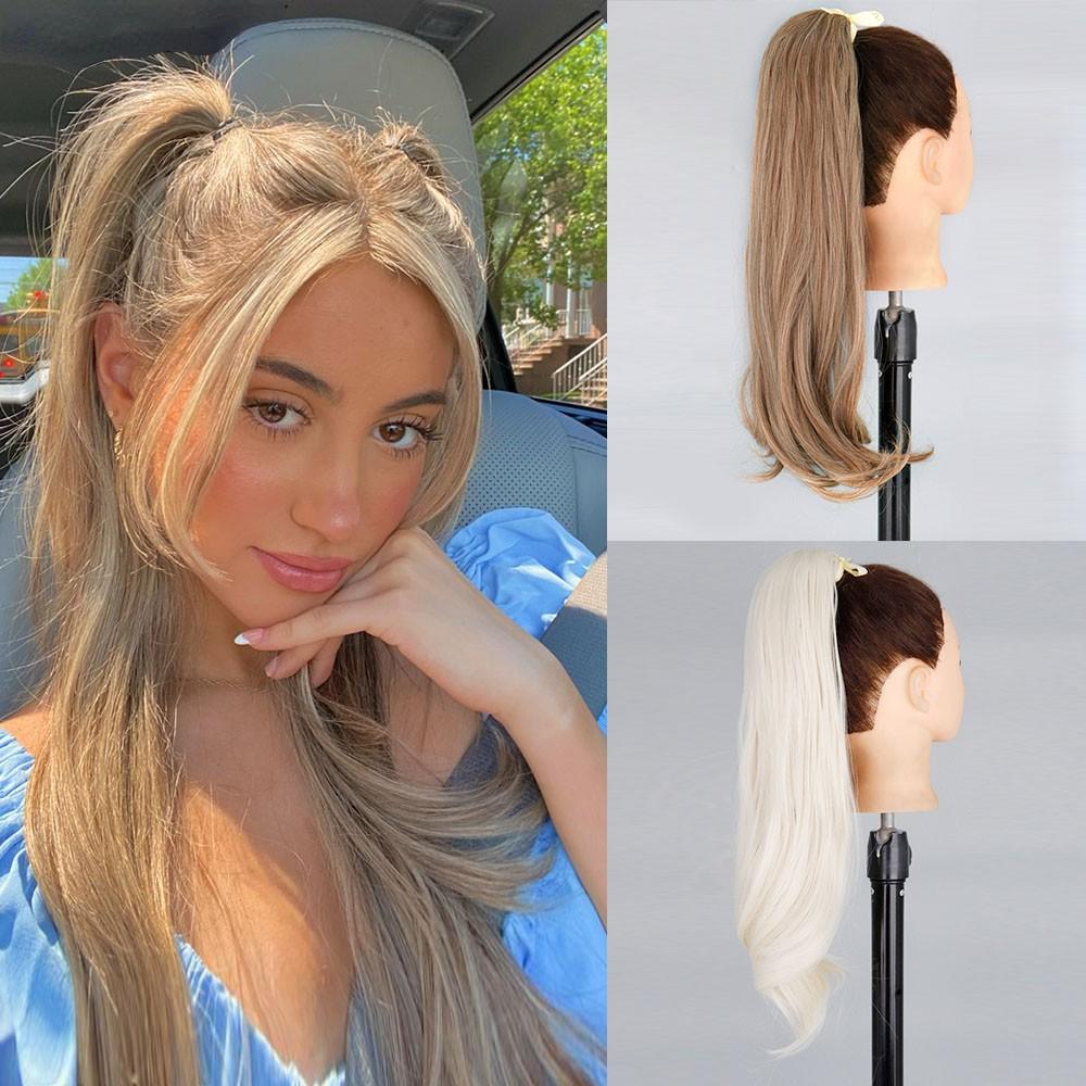 

Длинные волнистые натуральные прямые волосы MERISIHAIR из синтетического волокна, на заколке для хвоста, черно-коричневые, наращенные волосы