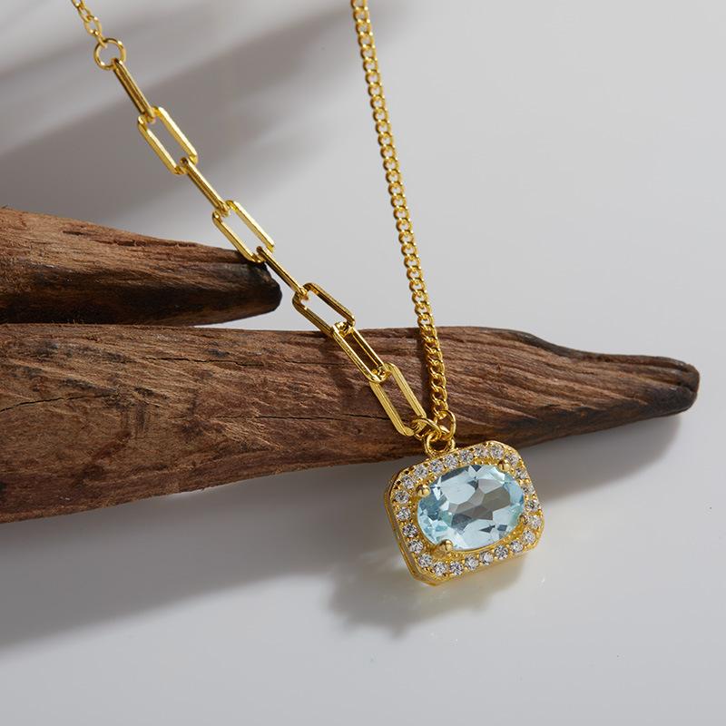 Vintage Small Fresh Color Treasure S925 Sterling Silver Inlaid With Natural Opal Jewelry Necklace Women'S Non-Fading Versatile Collarbone Chain