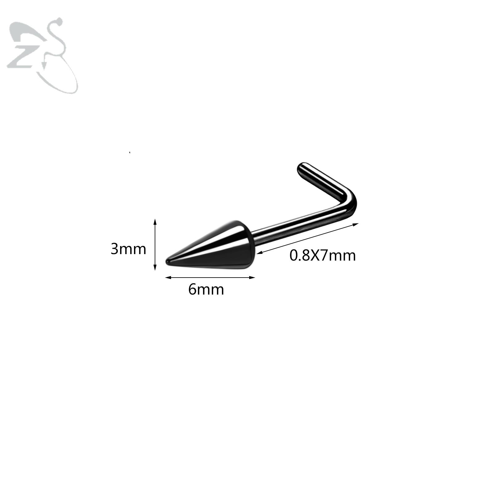 

ZS 1PC 20G Spike Nose Ring Stainless steel Nose Stud Black Color Cone Nostril Piercing L-Shaped Seputm Nose Hole Body Piercings