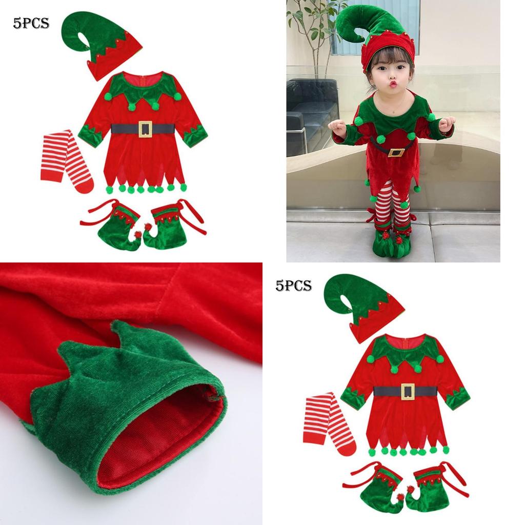 Premium Boys Girls Xmas Elf Costume Toddler Cosplay Outfit