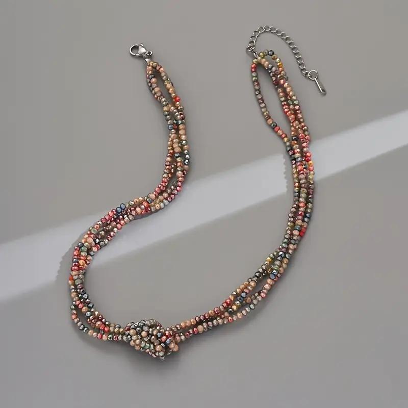 Women Bohemian Multilayer Color Crystal Clavicle Short Necklace