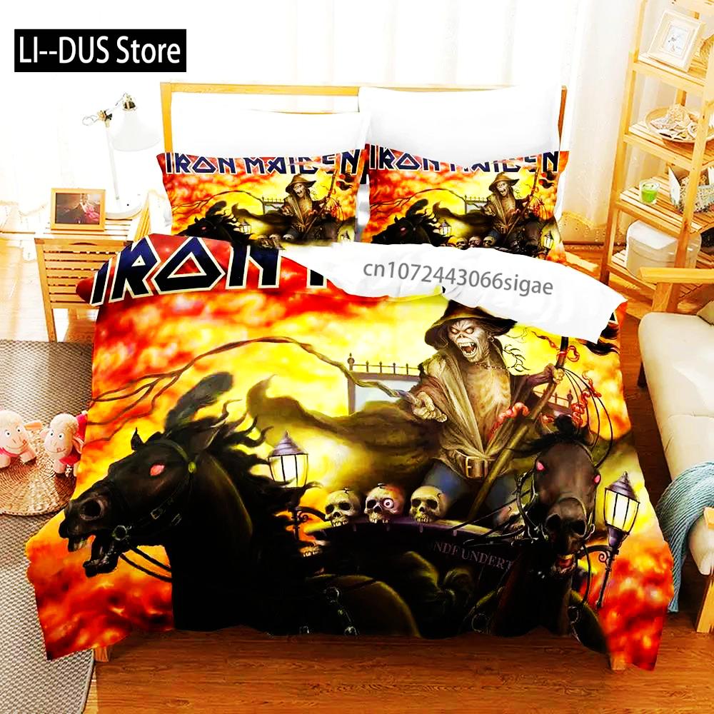 Hip Hop Heavy Metal Maiden 3-piece Cartoon Anime Duvet Cover Sets For Adult Boy bedroom Luxury Printed Bedding Set