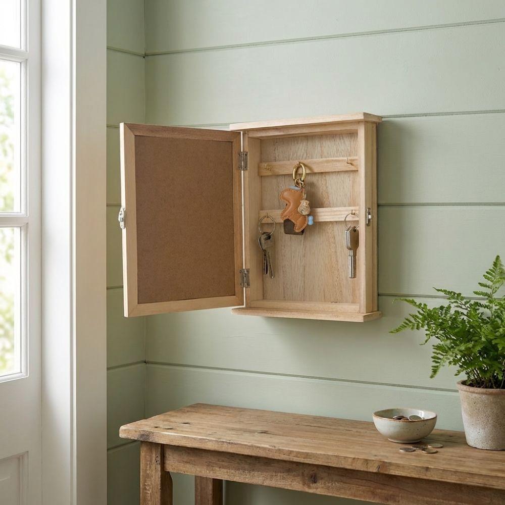 Square Cabinet Key Rack Wooden Entryway Storage Box Wall-Mounted Key Storage Box  Living Room