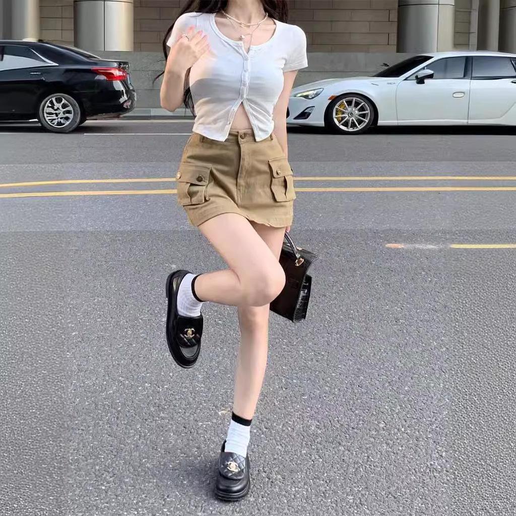 Damen A-Linien Mini-Jeansrock mit hoher Taille für Frühling/Sommer