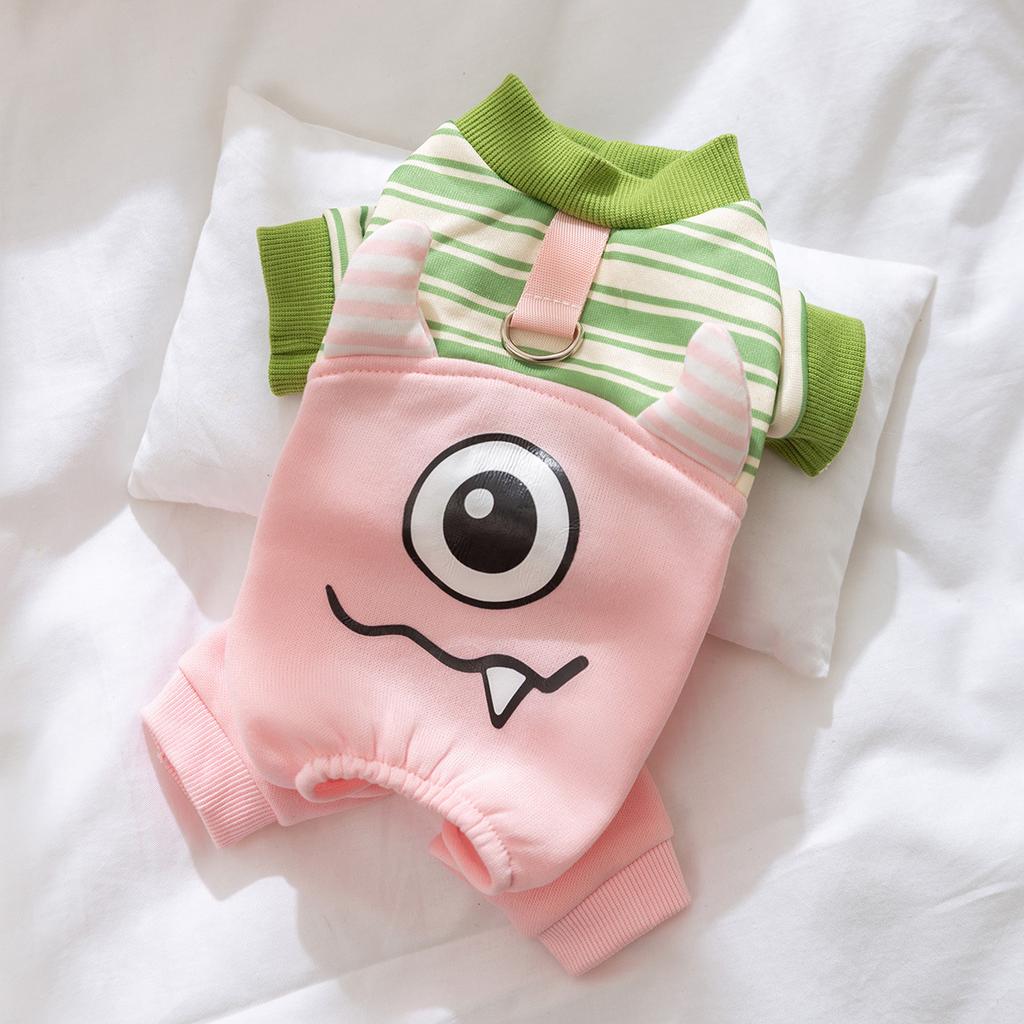 Autumn and Winter Dog Big-eyed Monster Striped Small and Medium-sized Dog Warm Four-legged Cat Teddy Bear Pet Clothes