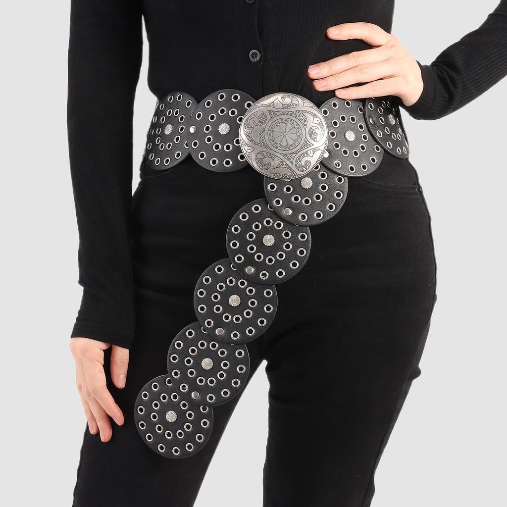 Western Style Disc Belt Y2K Wide Disc Belt Cowboy Wide Disc Belt Hollow Belt  for Women