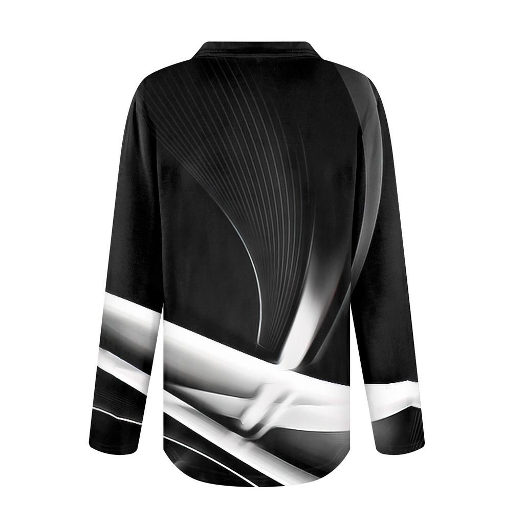 Dámská módní potištěná košile s knoflíkovým límcem, výstřihem do V a dlouhým rukávem, volná košilová halenka