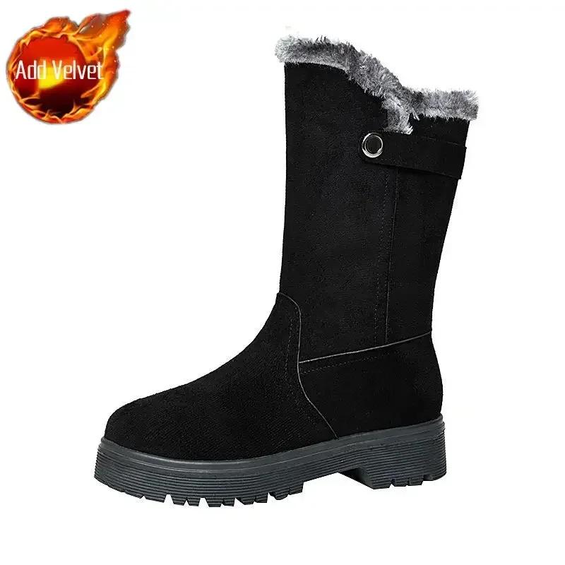 Elegant Ladies Shoes Large Size Warm Women's Snow Boots Medium Heels Designer Luxury Fashion Lamb 2024 Chic Plush Gyaru On Offer