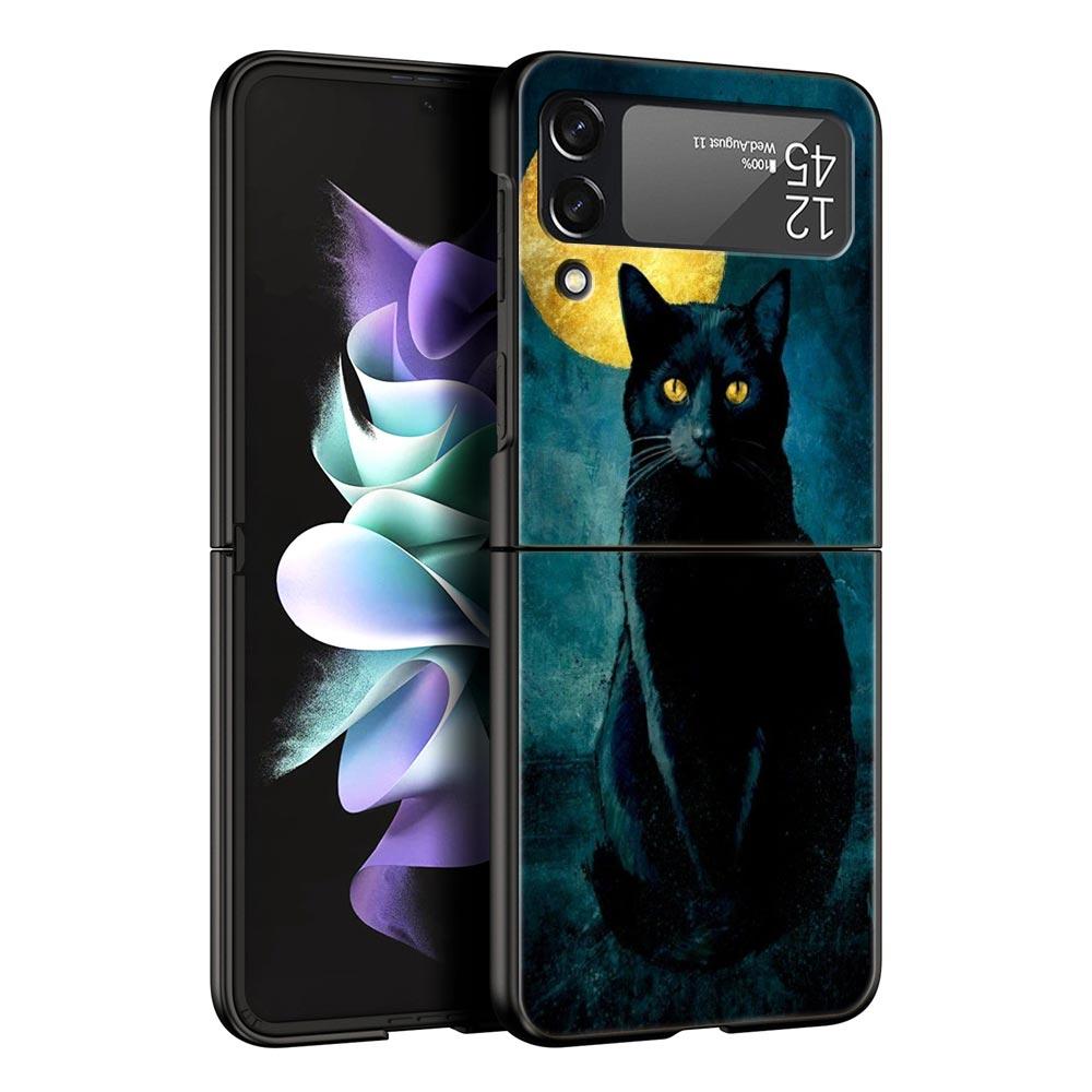 Phone Case for Samsung Galaxy Z Flip 3 4 5 6 Folding Black Shell Black Cat For Samsung Z Flip4 Flip5 PC Hard Cover