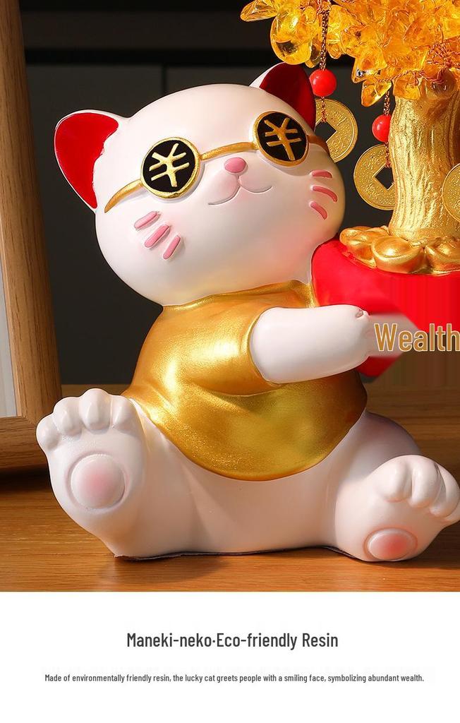 Lucky Cat Crystal Wealth Tree Ornament - High-End Housewarming Gift.