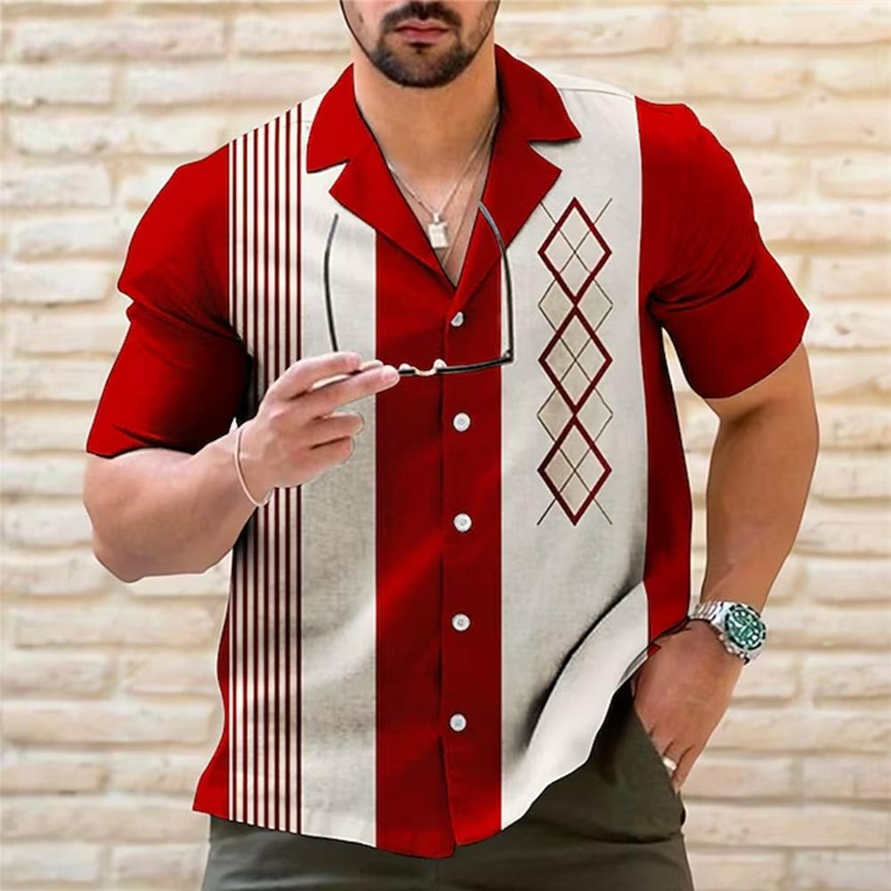 Retro Men\'s Shirt Short Sleeve Summer Bowling Shirt
