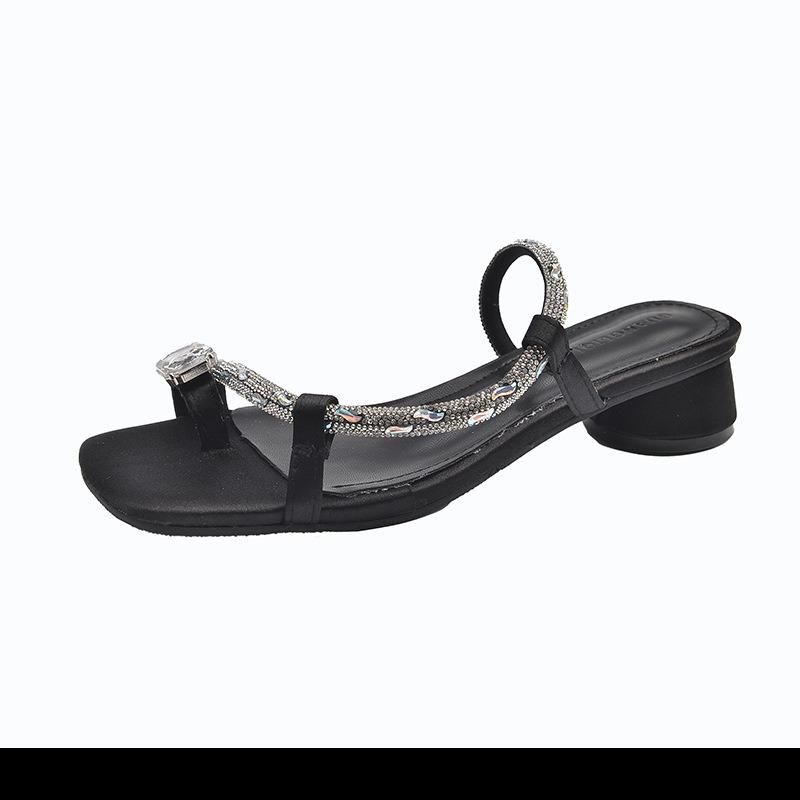 Rhinestones with Skirts, Slippers for Women's Summer Wear, New Summer Cool Slippers, Women's High-heeled Sandals