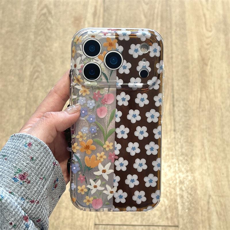 

Early Spring Silver Brown Floral Patchwork Case for iPhone 14/15/16 Pro Max/17 iPhone 17 Pro Max