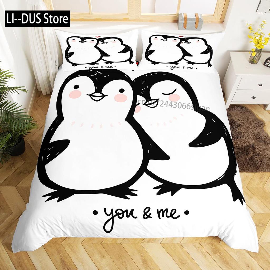 Watercolor Penguin Pattern Print Duvet Cover Set Bedding Set 3pcs for Kids Comforter Cover Soft Quilt Cover with 2 Pillow Case