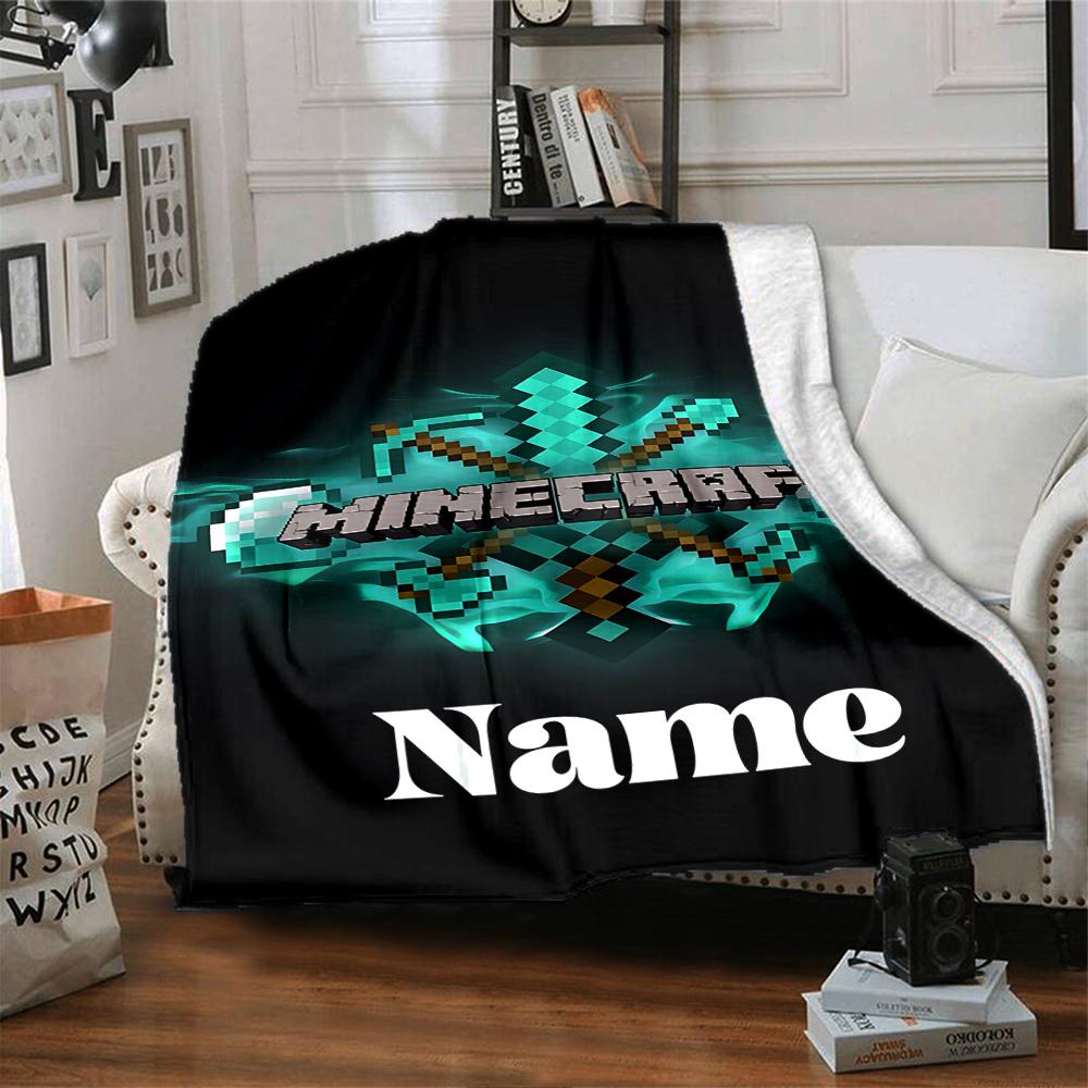 Custom Name Minecraft Adventure Quest Blanket for Couch & Bed, Plush Cozy Fuzzy Blanket Super Soft & Warm Blankets for Fall and Winter. 0908442