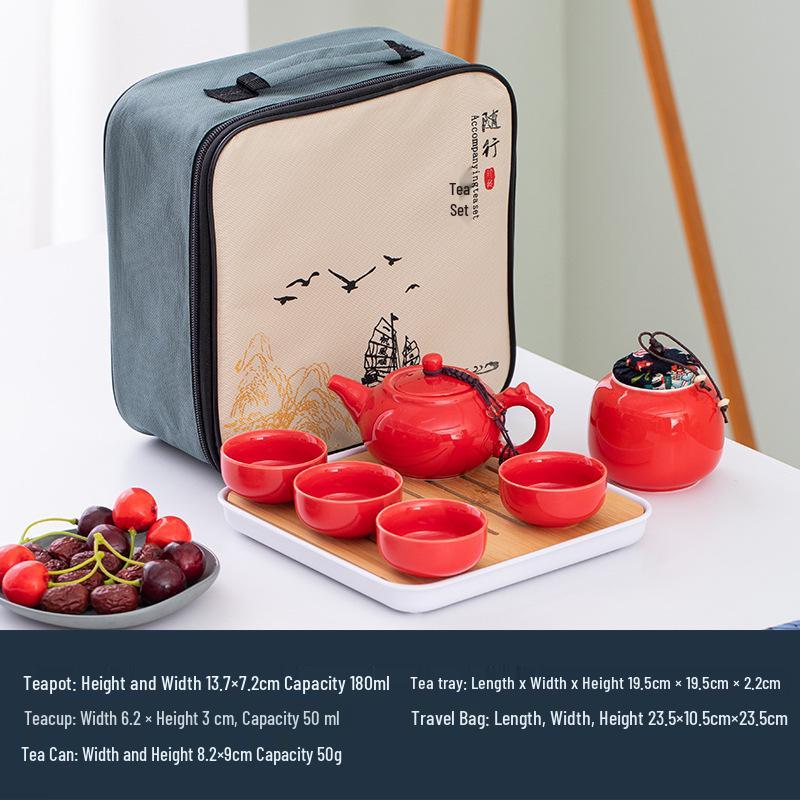 Portable Ceramic Tea Set with Tray - Custom Engraved Anniversary Gift