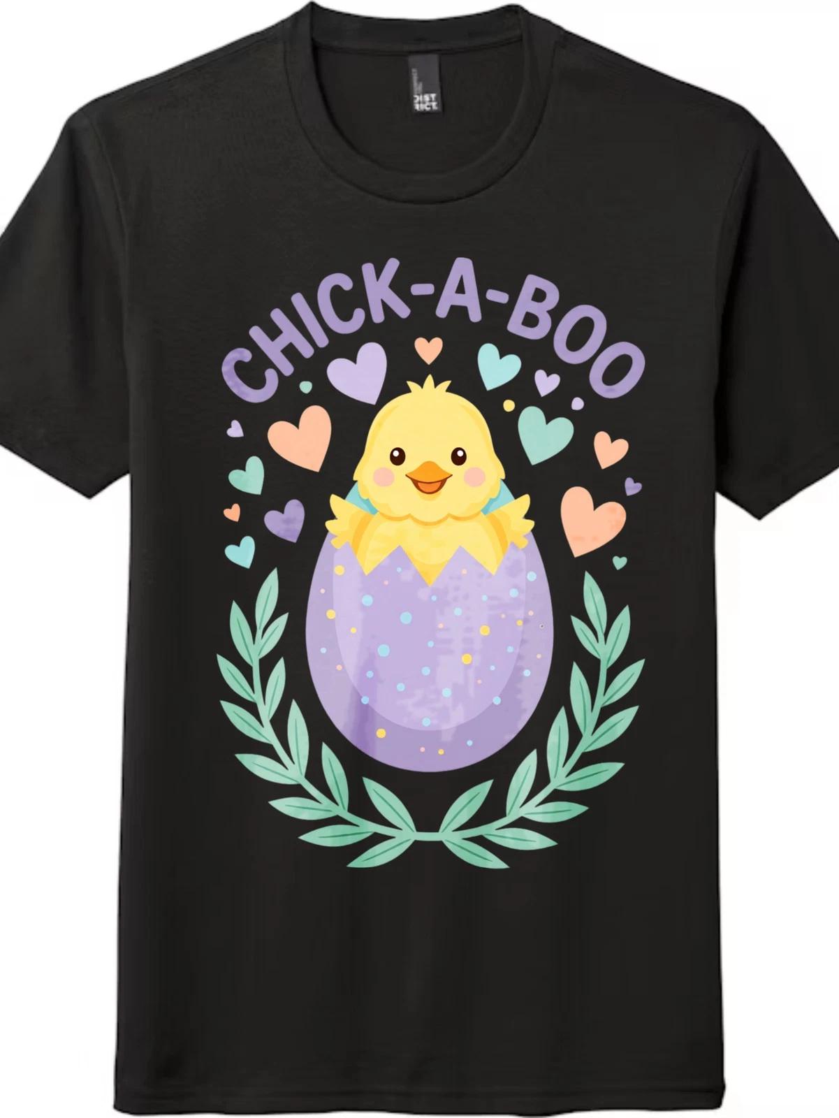 

Vintage Cotton T-Shirt Chick-A-Boo Easter Chick Print Casual Top for Men Women S