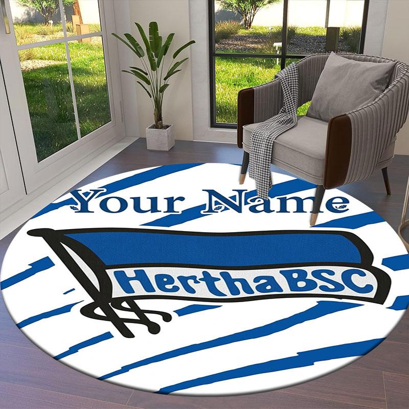 Hertha BSC Custom Name Round Area Rug,Carpet Rug for Living Room Bedroom Sofa Playroom Decor,Non-slip Floor Mat