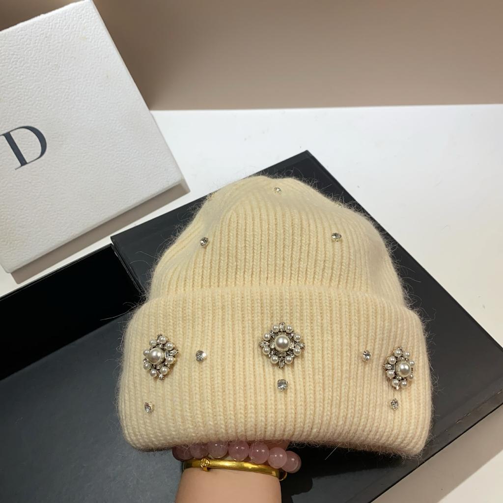 Palace Rhinestone Rabbit Fur Knitted Hat Princess Sweet Celebrity Xiaoxiangfeng Warm Ear Protection Wool Hat