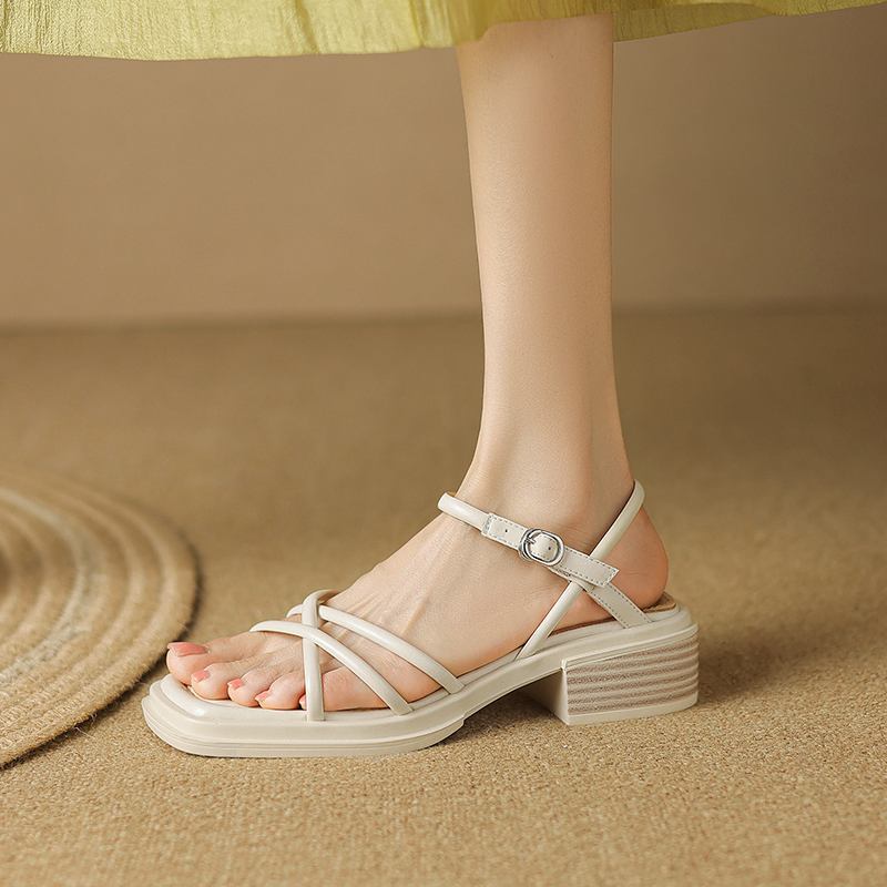 Krazing Pot Летняя обувь-гладиатор из микрофибры с открытым носком на толстом каблуке — фото 6