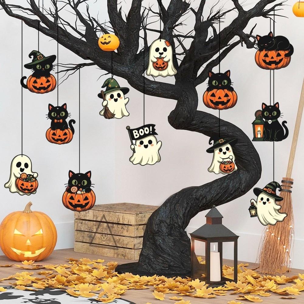 Cute Halloween Paper Hanging Ornament Cat Pumpkin Pendant Creative Ghost Ornament Yard Decor