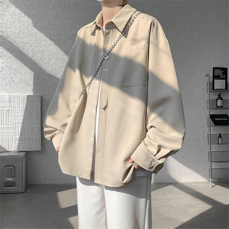 Módní plus velikosti ležérní košile pánské jaro podzim jednobarevné s dlouhým rukávem volné tričko mužský Harajuku streetwear bílá černá halenka 5XL