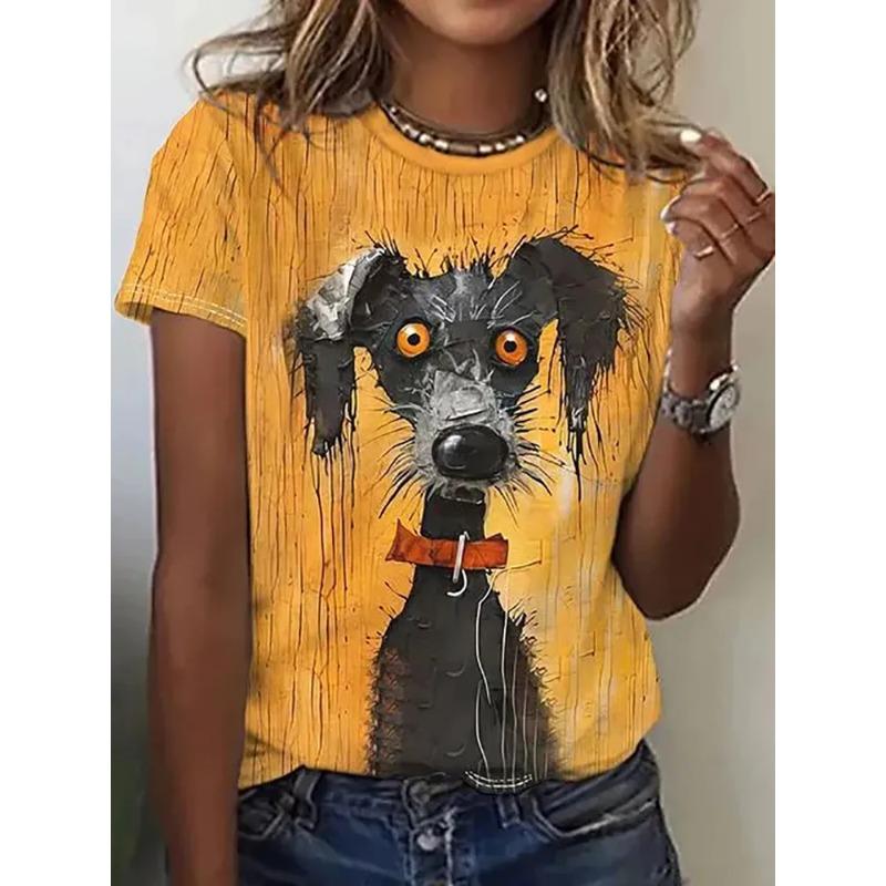 3D Printed Animal Pattern Summer Fashion Women s T-shirt Breathable Casual Versatile XS