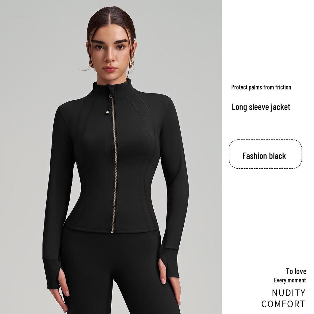 2025 Women's Slim Fit Yoga Jacket - Stand Collar, Zipper, Drawstring Waist for Fitness and Sports