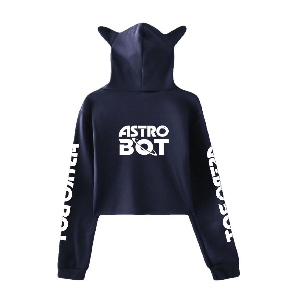 Streetwear Women Sexy Astro Bot Print Cropped Sweatshirts Oversize Loose Pullovers Spring Korean Casual Tops