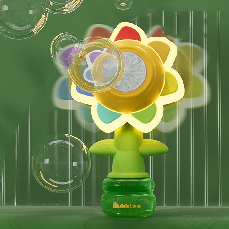 Bubble Machine Toy Electric Automatic Sunflower Shaking Head Adjustment Light Dancing One Key Bubble Maker Toy For Kids
