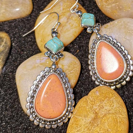 Frauen Faux Türkis Wasser Tropfen Anhänger Haken Ohrringe Vintage Party Schmuck