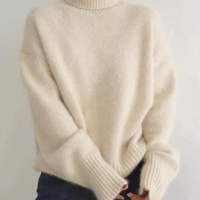 Autumn Women's Knitted Turtleneck Pullover Loose Thick High Neck Jumper Long Sleeved Korean Fashion Lazy Style Sweater Women