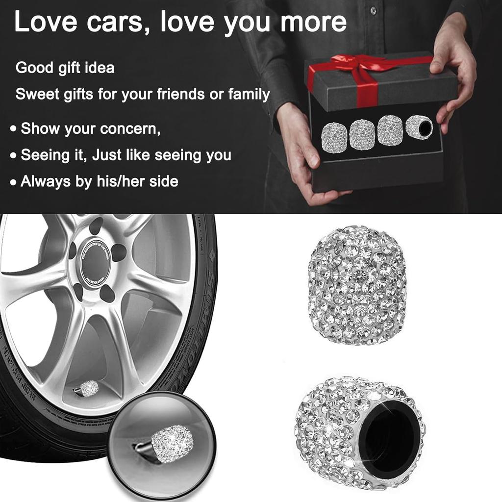 Bling Tire Valve Stem Caps 4 Pack Crystal Tire Caps Shinny Rhinestone for Women, Wheel Tire Valve, Car Accessories Universal for Cars, Trucks, SUV