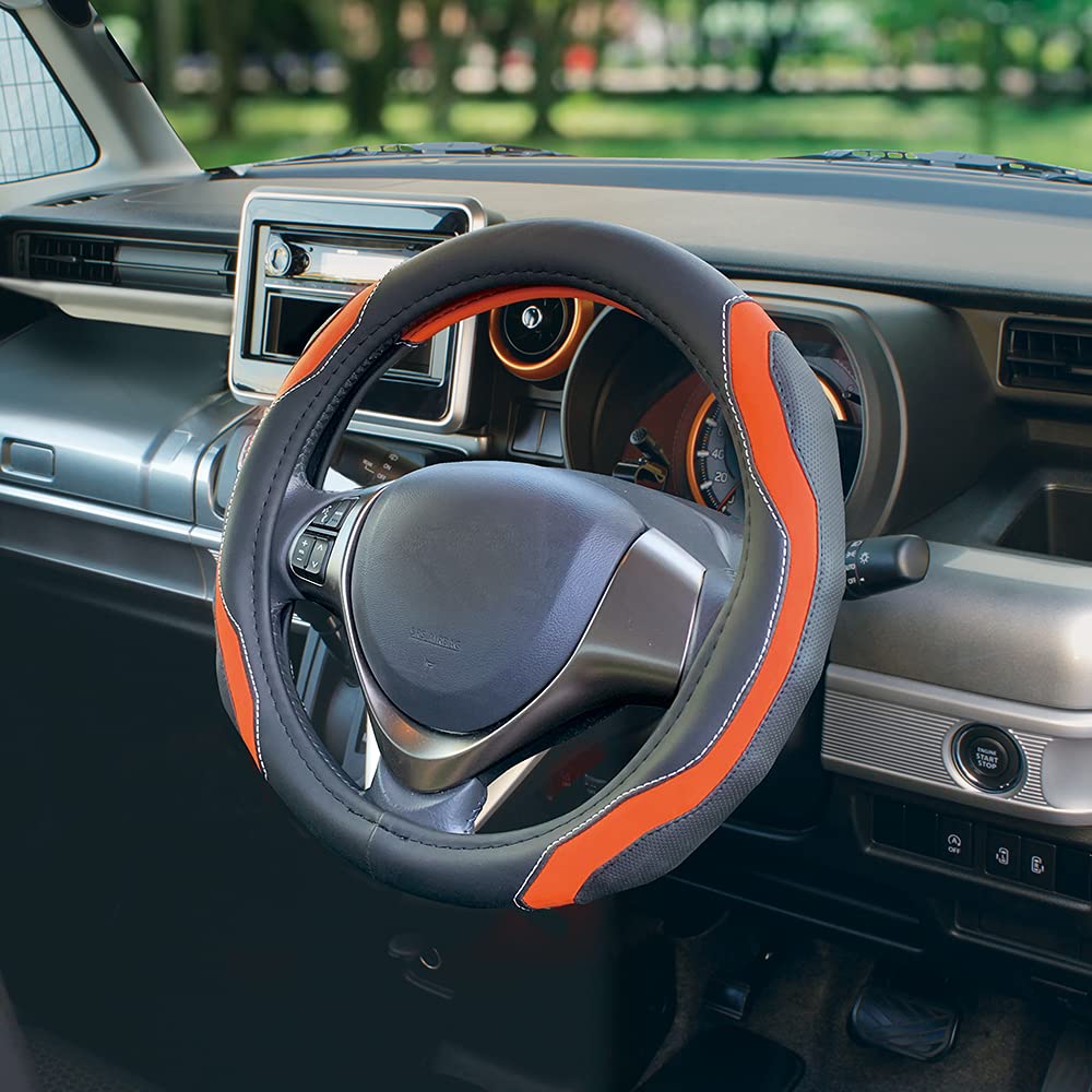 Tsuchiya Yac Car Interior Active Dimple Steering Wheel Fits Steering Wheels with Diameters of Size Accessories, Cover, Black/Orange, 36.5-37.9cm,