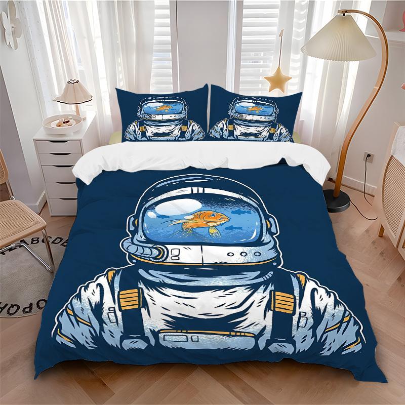 

3pcs bedding set Astronaut Fish Includes 1 Comforter + 2 Pillowcases, Without Pillow Inserts, Soft Comfortable, Lightweight Breathable024 135x200cm