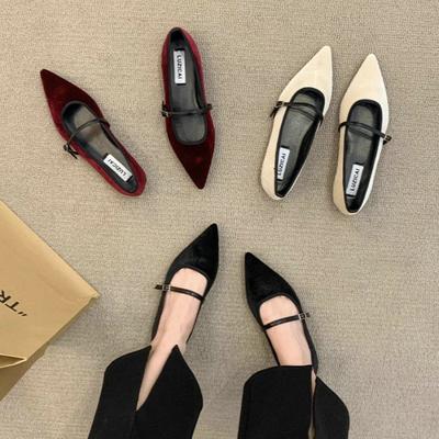 Fashion Pointed Flat Shoes for Women Spring Autumn 2025 New Casual Suede Pointed Mary Jane Shoes Plus Size 41 42 43 Women's Shoes