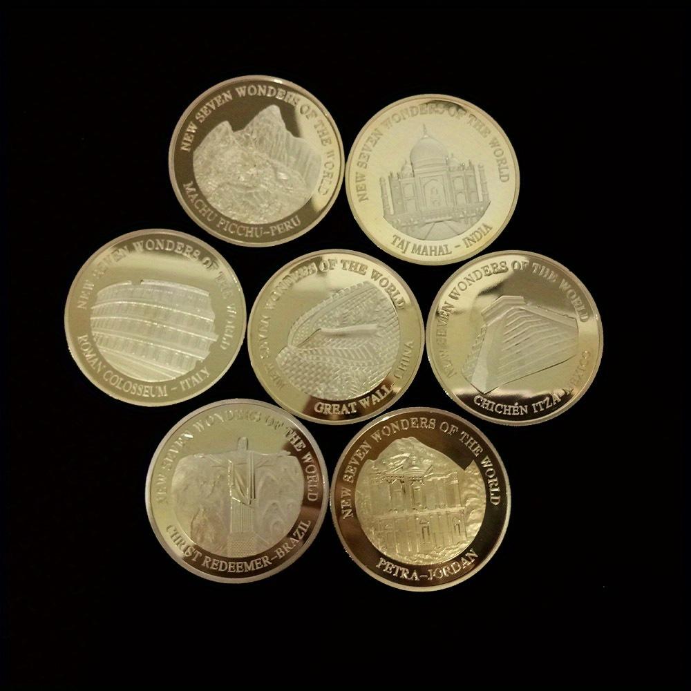 7PCS Seven Wonders Challenge Gold Badge, World Architecture Memorial Gold Coin Decoration Collection