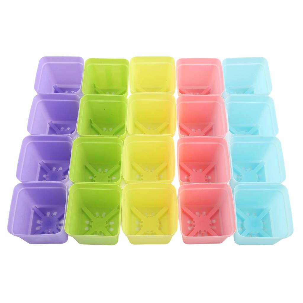 Colorful 20X Mini Plastic Flower Pots Succulent Plants Small Square Pot Garden