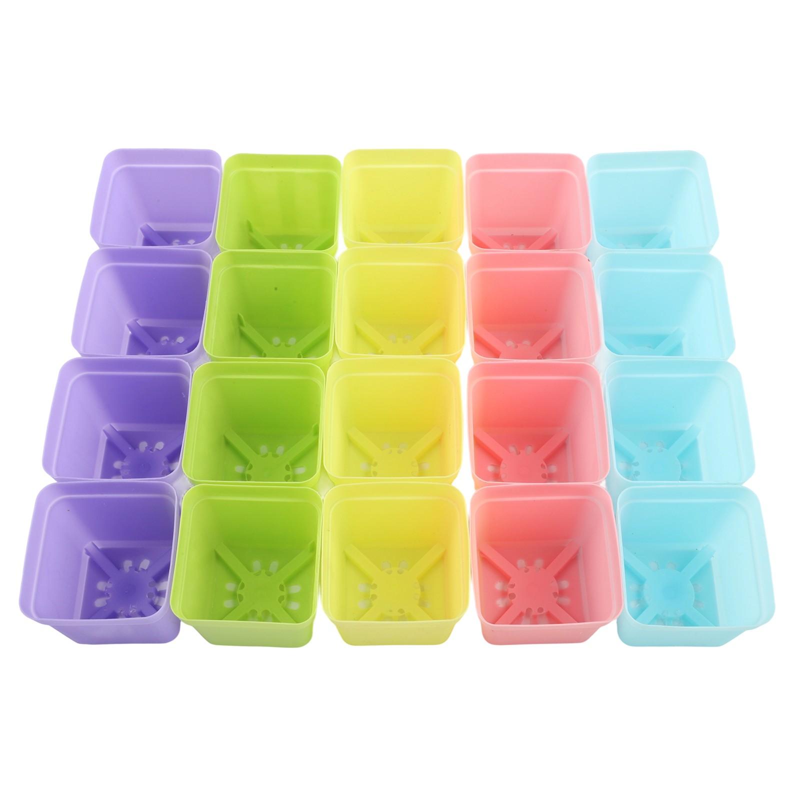 

Colorful 20X Mini Plastic Flower Pots Succulent Plants Small Square Pot Garden