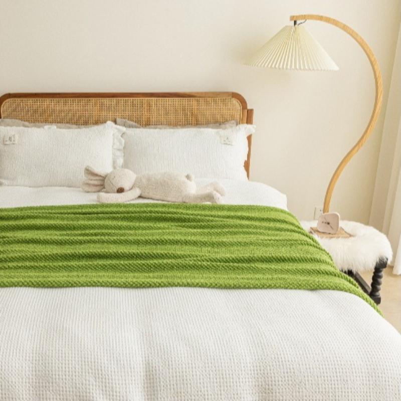 Ins Style Homestay Bed End Towel Thick Thread Woven Air Conditioning Blanket Solid Color Bubbles Camping Sofa Blanket Multi Functional Tassel Bedding